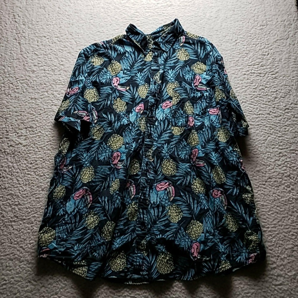 The Foundry Supply Co Shirt‎ Mens 3XLT Pineapple Hawaiian Short Sleeve Button-Up